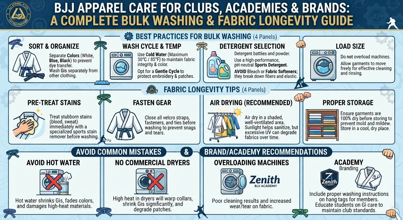 BJJ Apparel Care for BJJ Clubs, Academies and Brands: A Complete Bulk Washing & Fabric Longevity Guide